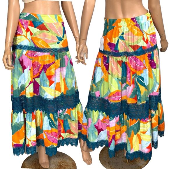 Tiered Maxi Skirt Convertible Dress S Floral Colorful Beach Boho Tropical Hippie - Picture 1 of 12